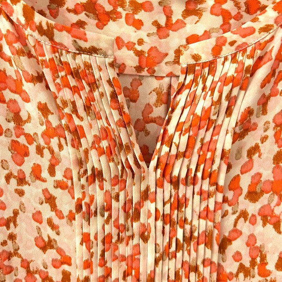 Talbots Woman 3X Orange Abstract Floral Pintuck Split Neck Blouse Long Sleeve - Picture 13 of 16